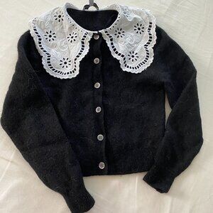 & Other Stories  Peter Pan collared wool cardigan Sweater(black ,xs)